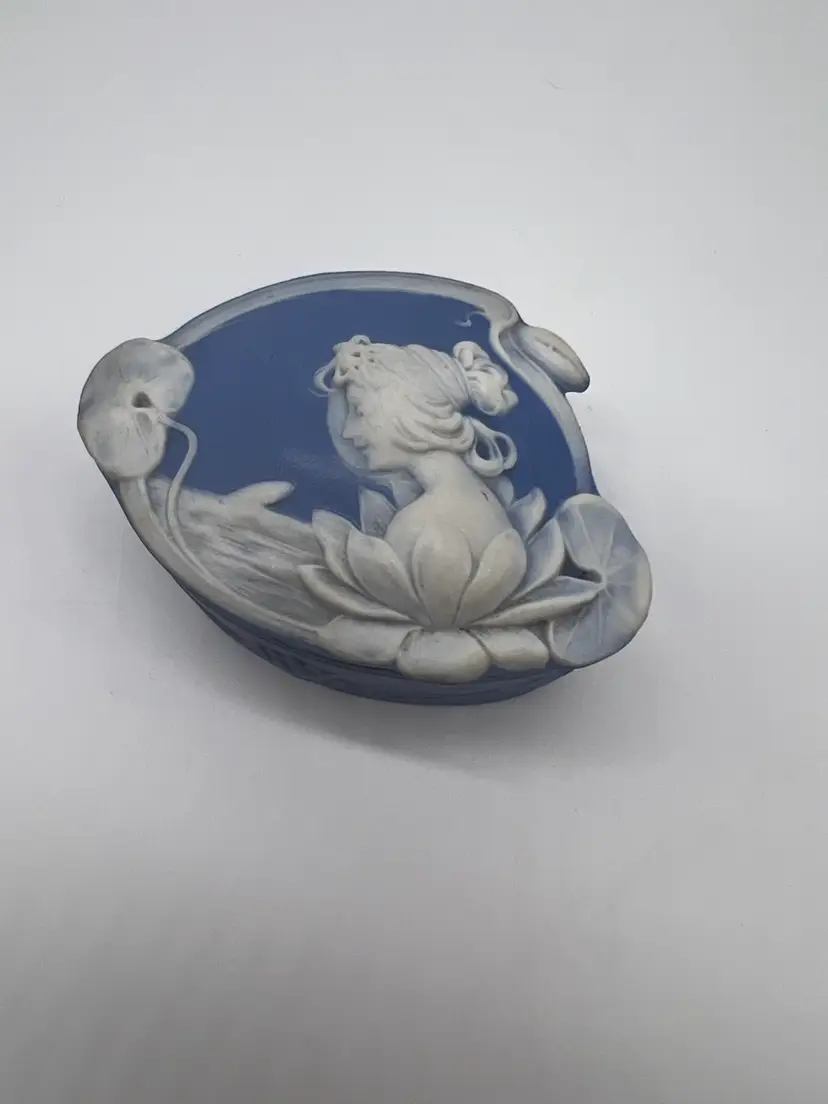 Vintage Blue Jasperware Trinket Box: Art Deco Nymph Design