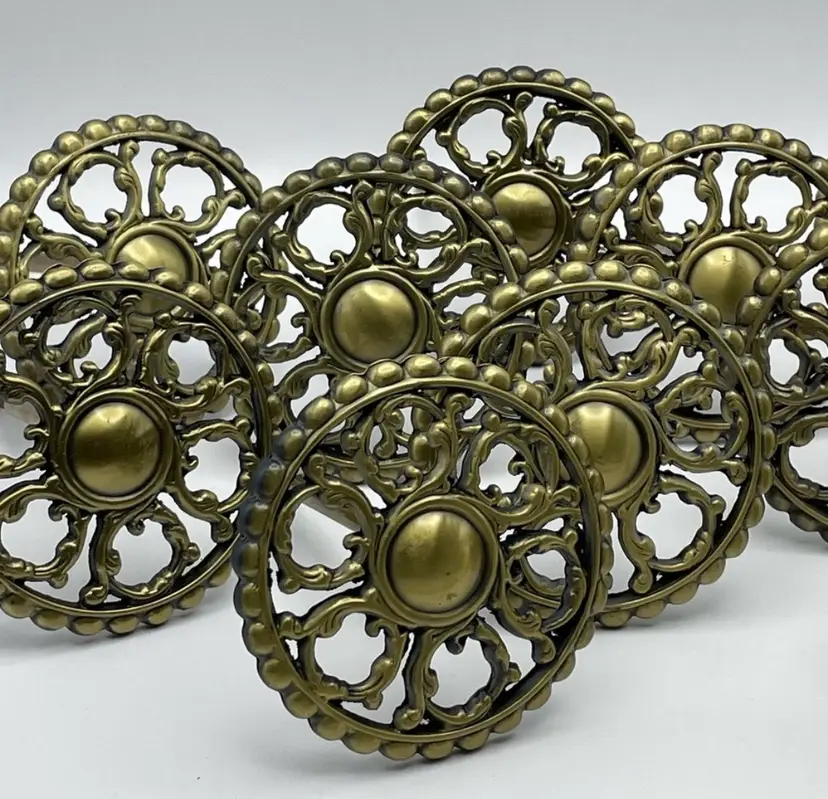 Vintage Drapery Tie Backs, Brass Plated, 12 Medallions, WTW Providence, RI