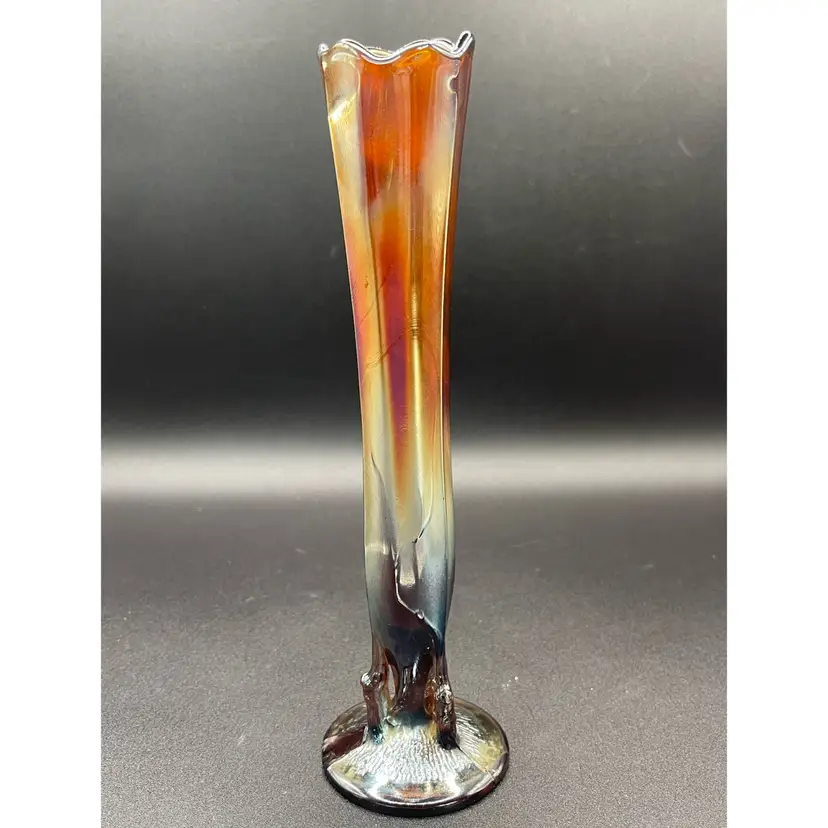 Dugan Diamond Twig Carnival Glass Bud Vase