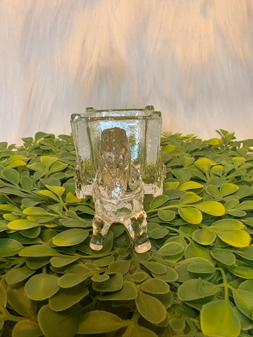 Vintage Glass Donkey Pulling Cart Toothpick/candy Holder Planter Clear Pressed