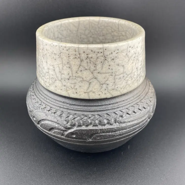 VTG Raku Studio Pottery Charles Smith Incised Fish Ocean Design 3 94