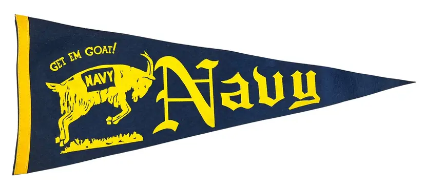 Antique Circa 1940's Navy 29 Inch Pennant with Get Em Goat Graphic