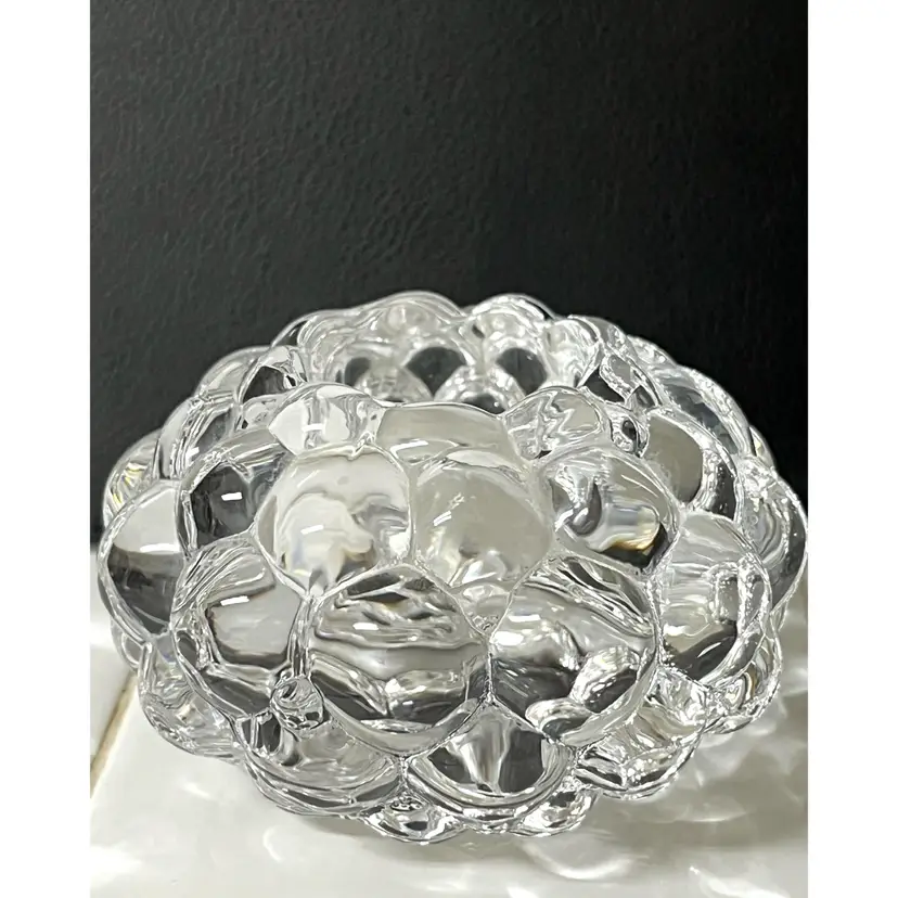 Orrefors Raspberry Collection Crystal Clear Glass By Anne Nilsson Tealight/Votive Candle Holder 2.5 in