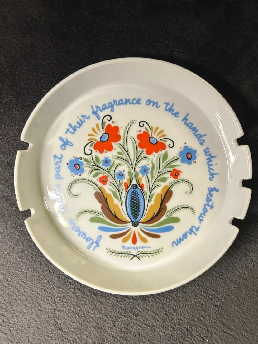 Vintage Berggren Swedish Scandinavian Ashtray Round 7” Floral MCM