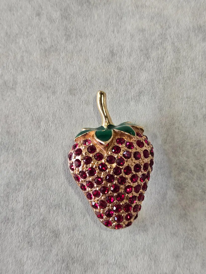 Vintage Carolee Gold Tone & Red Rhinestone Strawberry Brooch