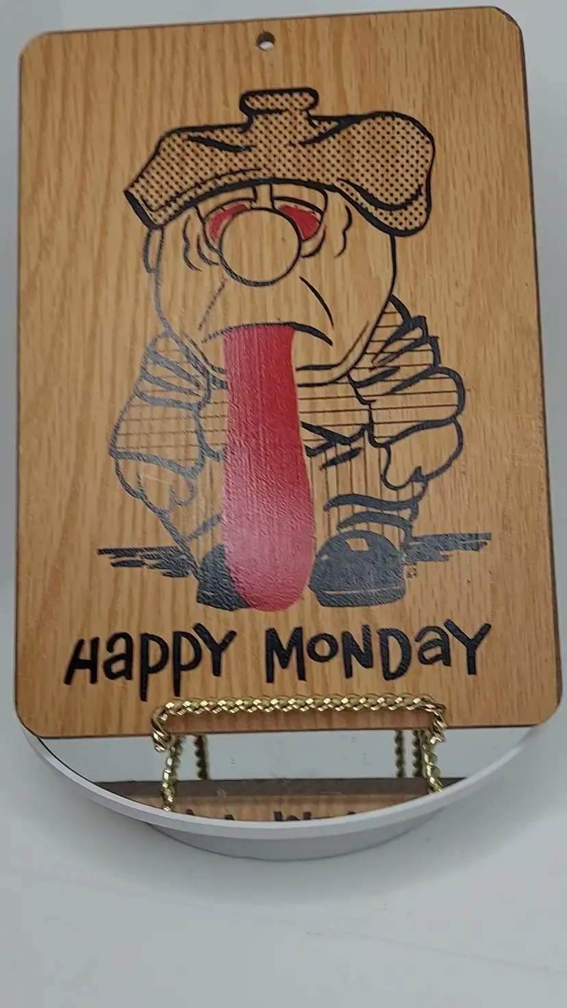 Vintage Wooden Bar Decor Happy Monday With Cartoon Design Mancave Desk Office