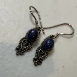 #19 Sterling Silver .925 Lapis Fishhook Earrings 1”