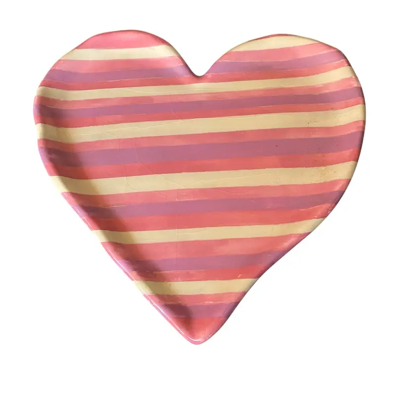 Brenda Holzke For Magenta Pink Striped Heart Trinket Tray Plate
