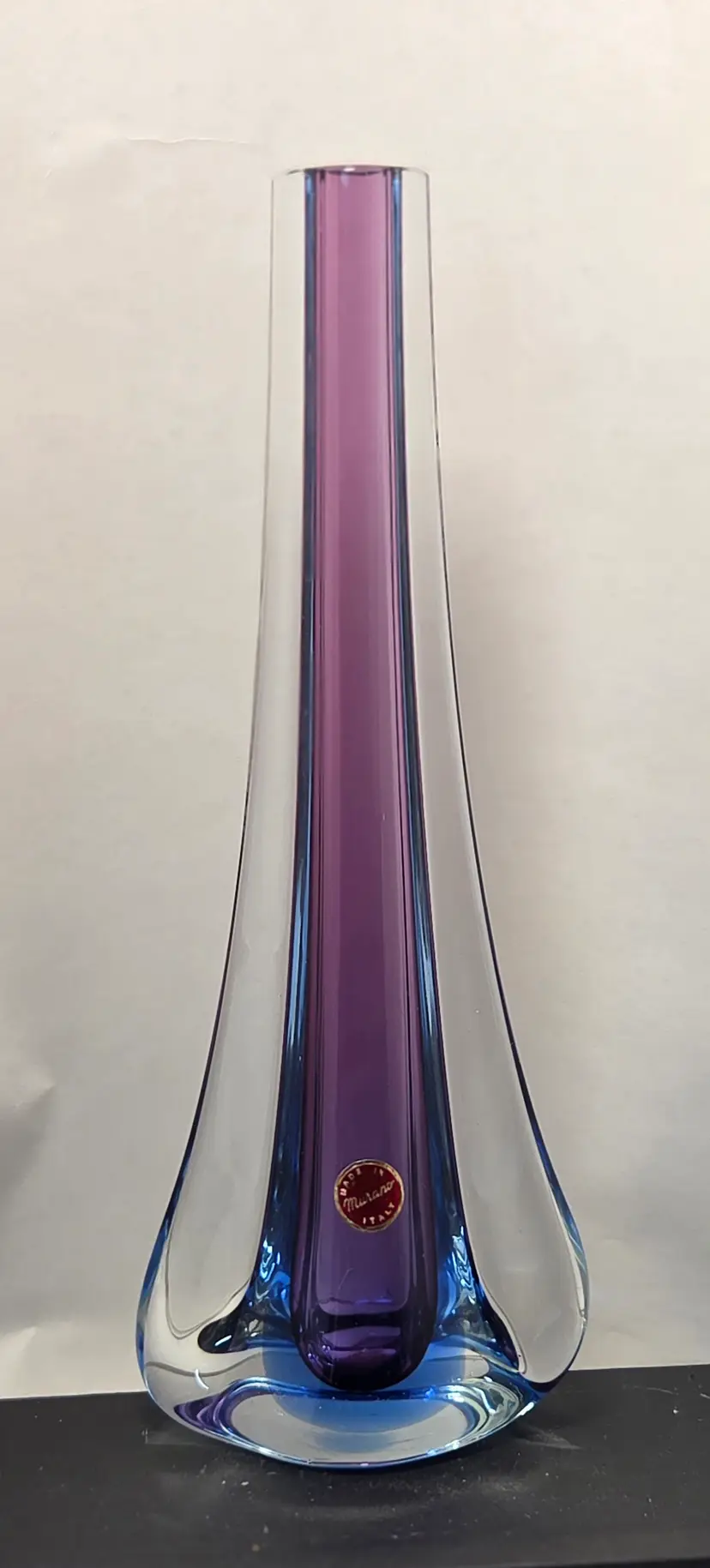 Vintage Flavio Poli Murano Sommerso Blue Dark Purple Glass Bud Vase