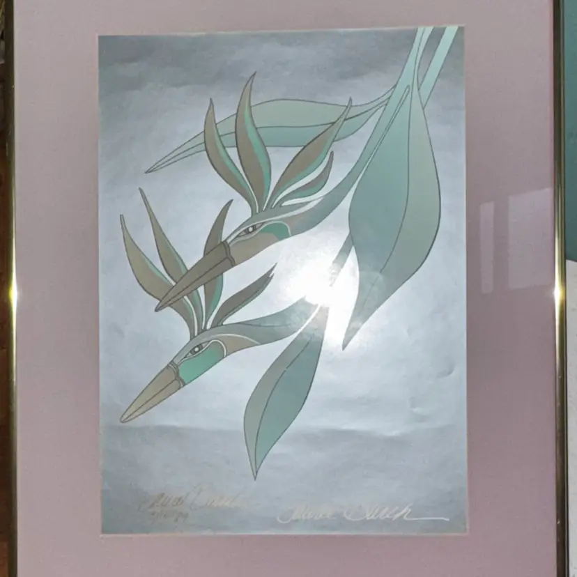 Vintage Laurel Burch 1989, Signed Birds Of Paradise Framed Art Print, 20x17” Measurements