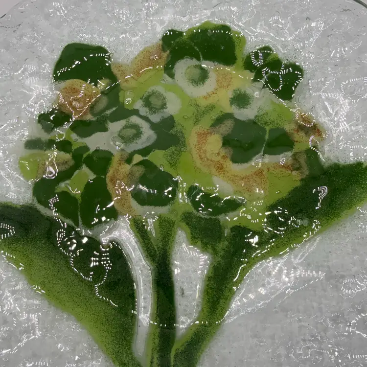 Green Yellow Fused Glass Flower Bouquet Dish