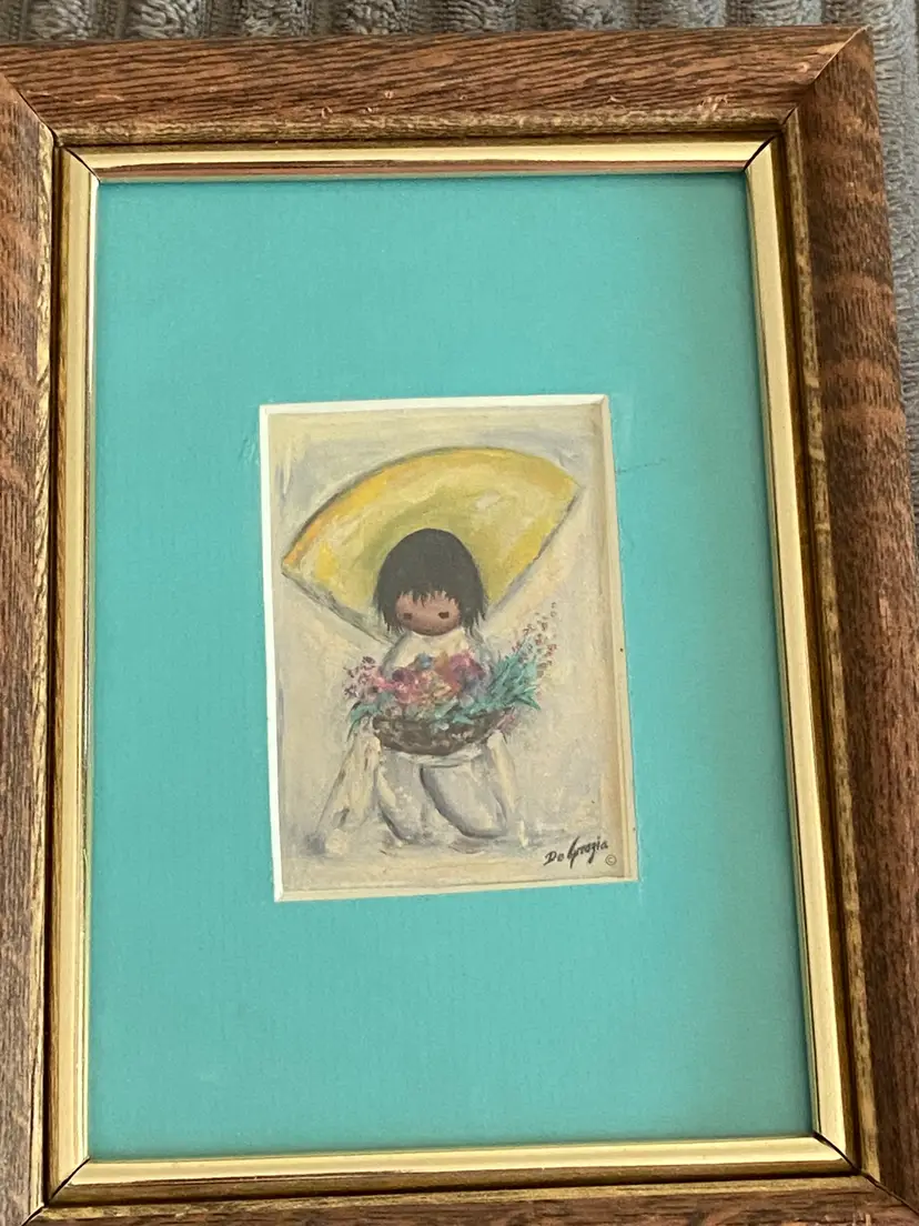 "Flower Boy" Framed & Matted Print from an Original Oil By Ted DeGrazia, 8" x 6"