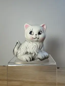 Vintage white pink Grey Ceramic Kitty Cat