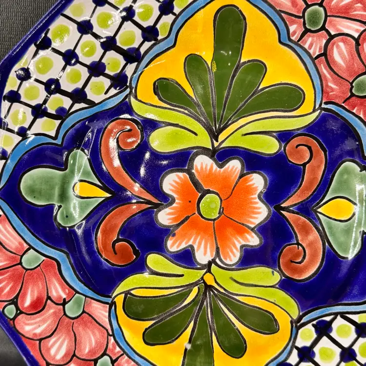 Talavera Mexican Redware Pottery Decorative Wall Plate Multicolor