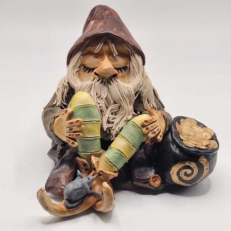 Studio Art Pottery Leprechaun Figurine gnome elf Figurine Sculpture Signed