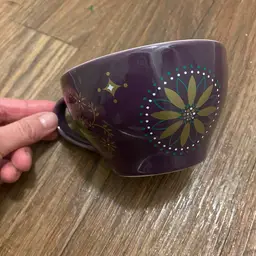 Vintage Starbucks 2005 Holiday Coffee Tea Cup Mug Purple Star Snowflake 3”H