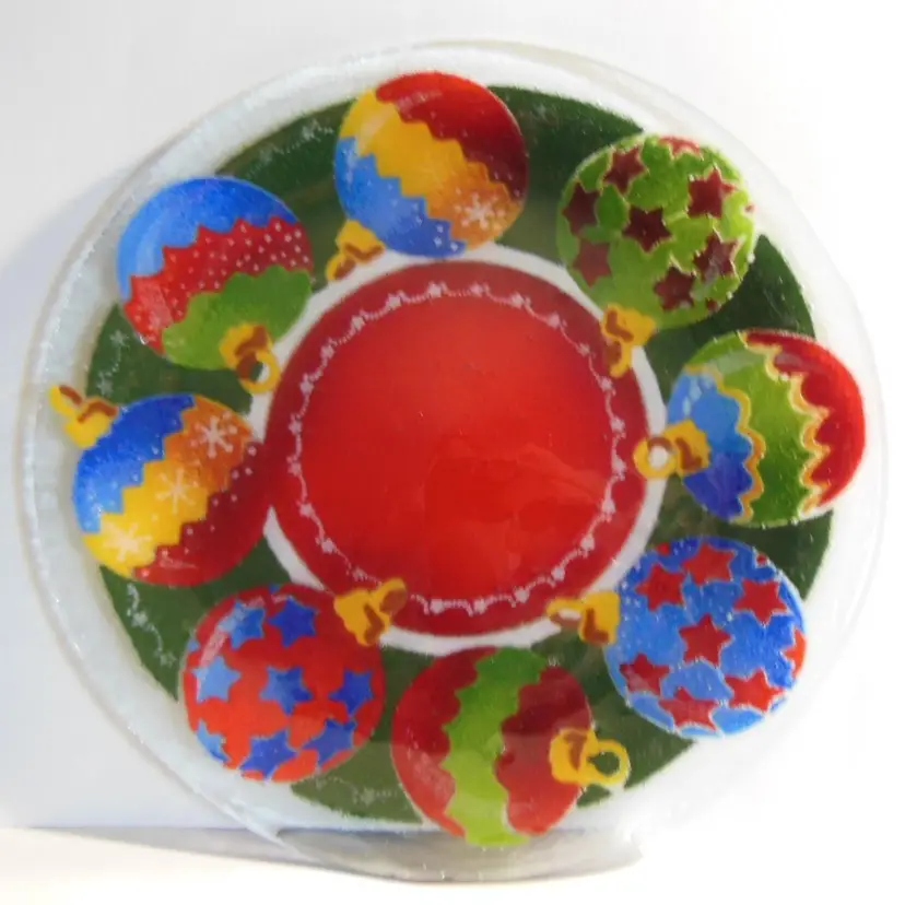 Vintage Peggy Karr 2002 Fused Glass, 'Christmas Ornaments' 'Circular Plate'. Scarce!