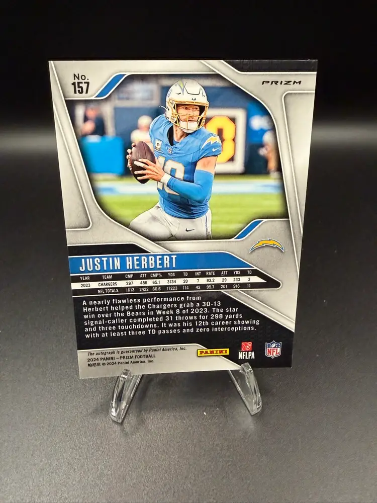 Justin Herbert 2024 Panini Prizm #157 Silver Prizm Autograph Auto