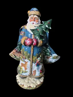 Kurt S. Adler Hand Crafted Santa w Metal Christmas Tree & Cape Decor Figure 11”