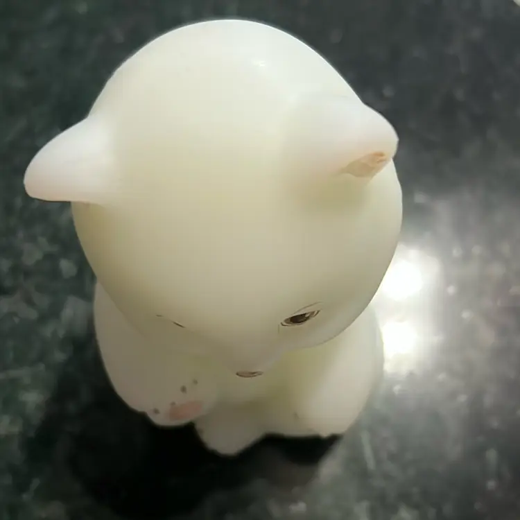 Vintage Fenton satin glass bear figurine with painted details.signed N.Marshall