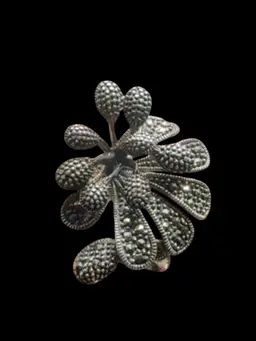 Large Sterling Silver Marcasite Flower Ring 7.5”