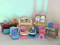 Fisher Price Loving Family Twin Time Nursery Set 10 pieces for dollhouse Baby, Rumples, and accessories