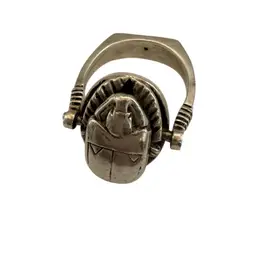 Vintage Egyptian Scarab Beetle Hieroglyphics Sterling Silver Spinner Ring - 12 Grams - Size 9