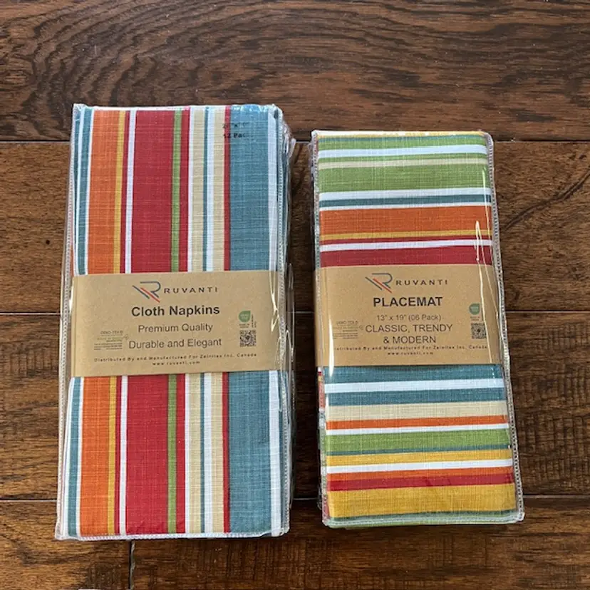 Ruvanti Cloth Napkins 12 & Placemats 6 Stripe Multicolor 100% Cotton *READ*
