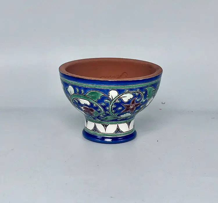 Vintage Redware Planter, Hand-Painted Floral Enamel