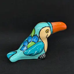 Vintage Colorful Toucan Hand Painted Ceramic Mexican Folk Art Style Floral Teal