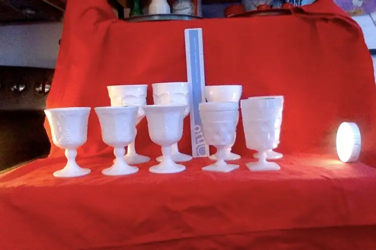 Vintage Milkglass Milkshake or Smoothie Goblets,  5 patterns,  set of 9.