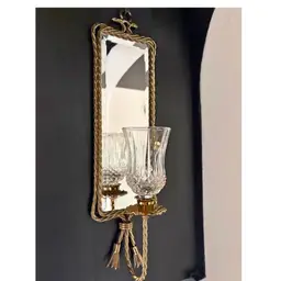 17.75”x4.75” Vintage HOME INTERIORS GOLD TONE TWISTED ROPE MIRRORED CANDLEHOLDER W/ VOTIVE HOLDER