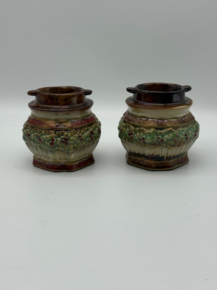 Ceramic Pair Of Christmas Holiday Candle Holders
