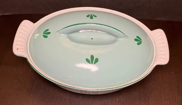 VTG Dru Holland Cast Iron Porcelain Enameled Casserole Covered Dish Oven Tulip