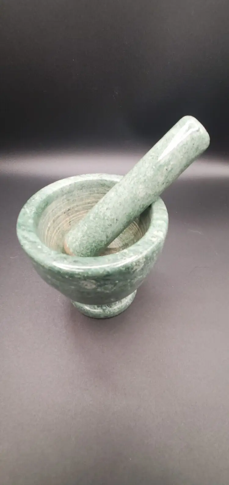 Vintage Green Solid Marble Food Seasoning Mortar & Pestle Set Crusher Grinder