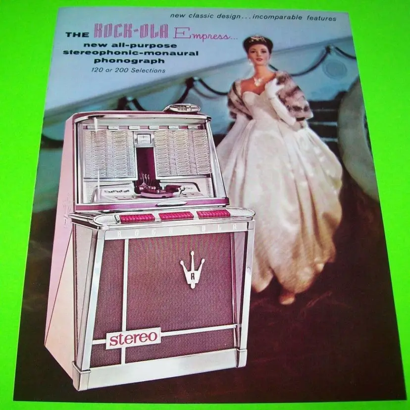 Rock-Ola Empress 1496 1497 Jukebox FLYER 1962 NOS Original Phonograph Music Brochure Foldout