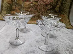 #01 Fostoria American High Sherbet Flared Champagne Glass Set of 4 Cube 4 3/8" tall Elegant Glass Holiday Table Setting Christmas Gift New Years