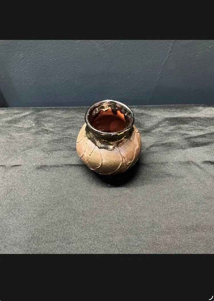 Vintage Studio Art Pottery Miniature Vase – Earth-Toned with Textured Slip Design