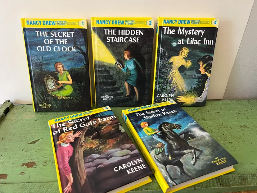 Nancy Drew Collection. 1980s Yellow Spines. Books 1,2,4,5,6