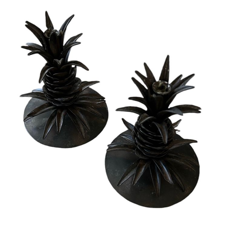 2 Dark Metal Taper Pineapple Candle Holders