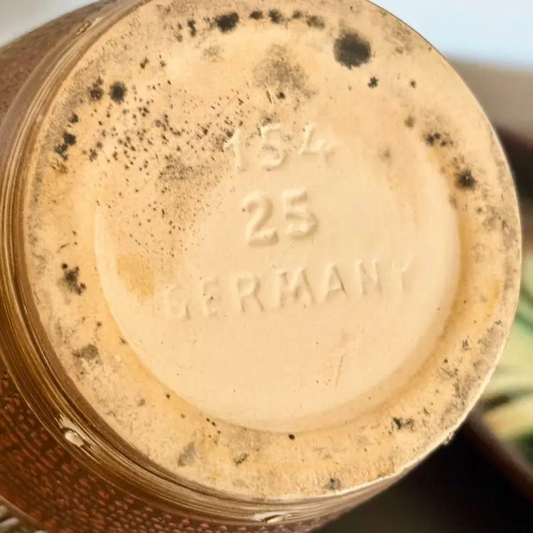 Vintage MCM Tone on Tone Etched German Pottery Vase 9.75"