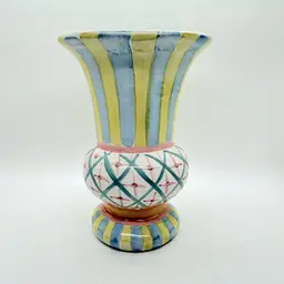 Vintage 2001 Mackenzie Childs Hand Painted Pottery Monet 7” Flared Vase Pastels