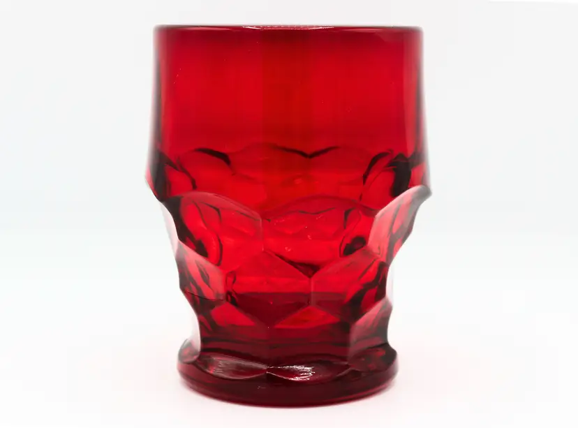 Vintage Viking Georgian Glass Ruby Red Tumbler 8 oz Retro Honeycomb Drinkware
