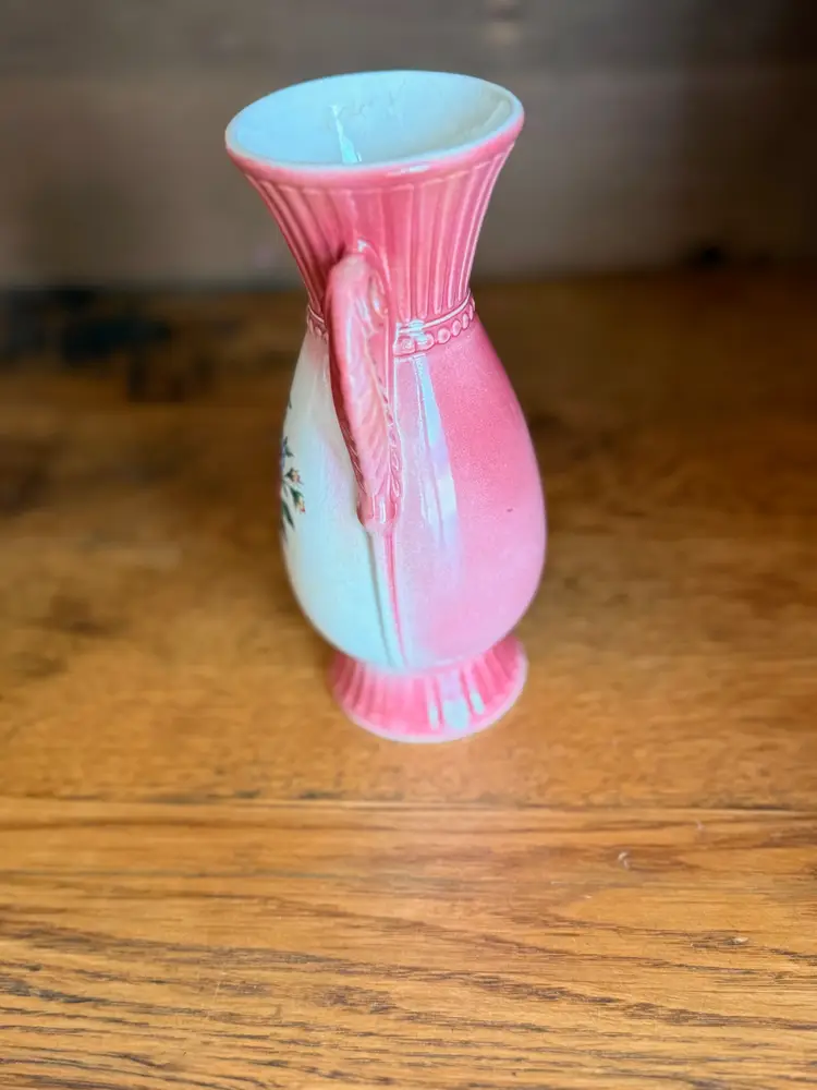 Vintage Pink & Blue Ombré Vase with Double Handles, 7 Inch Floral Cottagecore Vase, Shabby Chic Pedestal Vase, Romantic Grandmillennial Decor