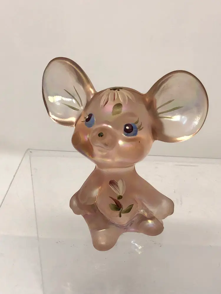 Fenton Pink Iridescent Mouse Hand Painted by Marilyn Wagner