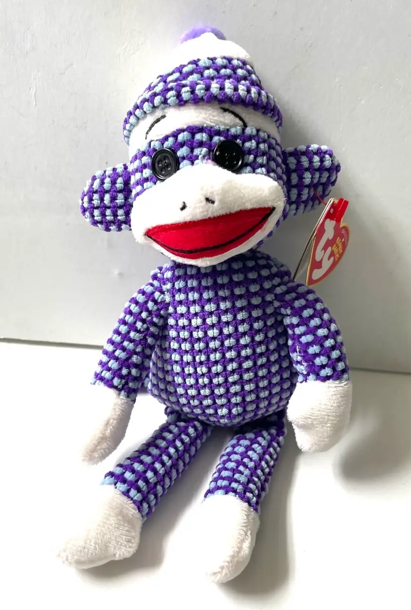 Unique Purple “Socks” The Sock Monkey Plush Plushie Stuffy Stuffed Animal. Ty. With Original Tags 7”