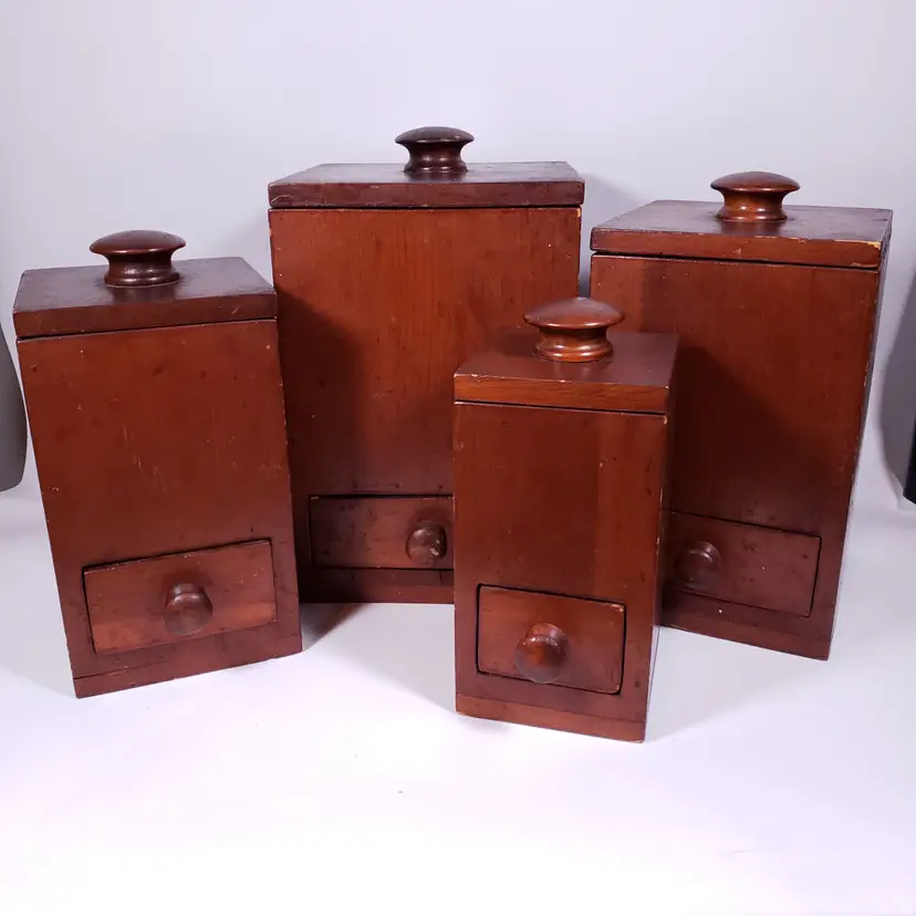 Farmhouse Country Hand Crafted Solid Wood Square CANISTER WITH DRAWER SET
