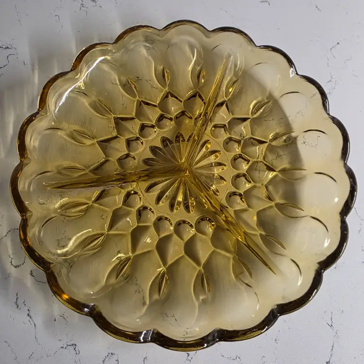 8.5" Vintage Anchor Hocking Amber Divided Radish Dish