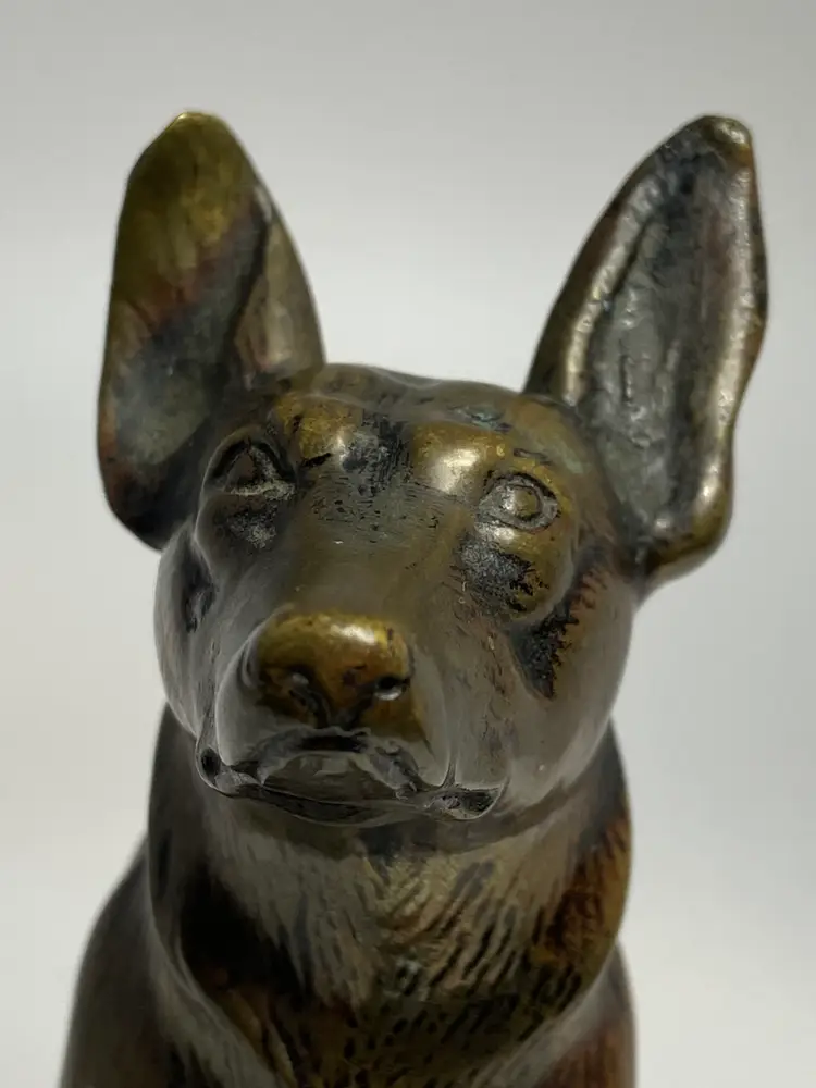 Bronze German Sheperd Dog Figurine, 5.25" Tall