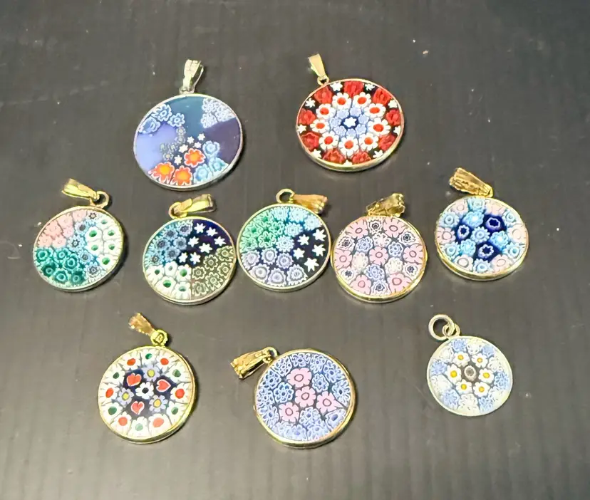 Vintage Murano Pendants Millefiori Lot Of 10